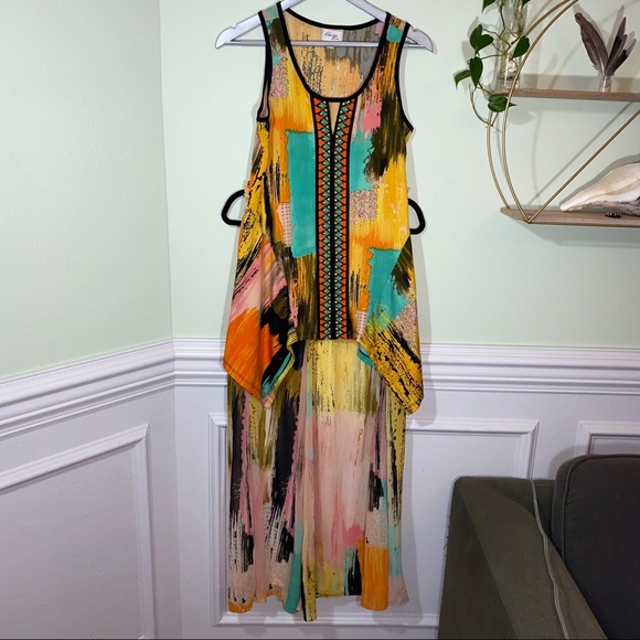 Vintage Brushstroke Color Block Chiffon Casual Pant Tank 2 pc Set Size S - Picture 5 of 12